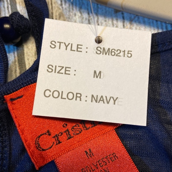 NWT V Cristina Women's Cold Shoulder Embroidered Short Sleeve Blouse Medium Navy - Picture 8 of 10